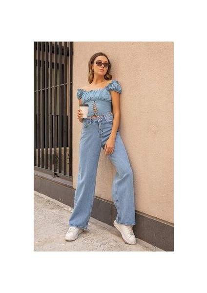 Zero Max Kar Yıkama Wide Leg Salaş Bol Paça Kadın Jeans Pantolon Jean fırsatları