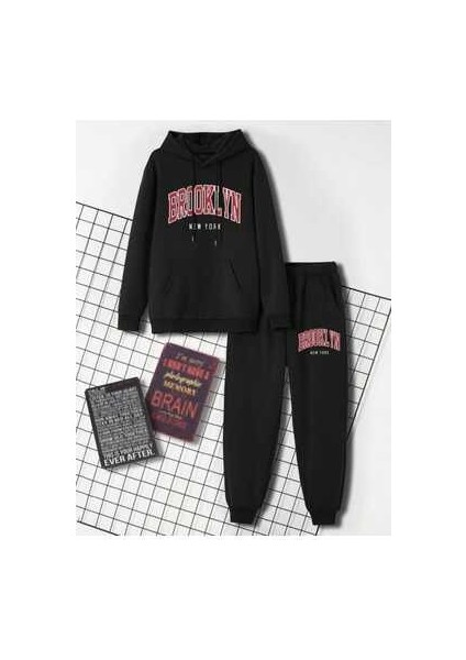 Brooklyn Mavi Jogger Beyaz Sweatshirt Alt Üst Eşofman Takımı Oversize Bisiklet Yaka