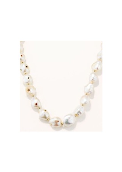 18 Ayar Altın Kaplama Gümüş Natürel Barok Incili Renkli Zirkon Taşlı Kolye