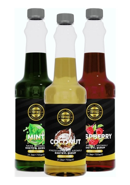 Nane-Frambuaz-Hindistan Cevizi 3'lü Avantajlı Paket Kokteyl, Pasta ve Kahve Şurubu (750 ml x 3)