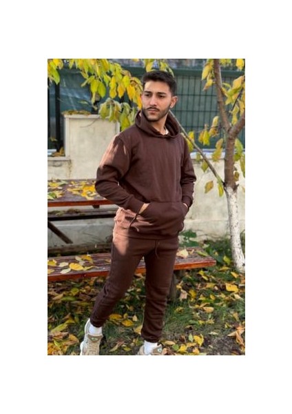 CMZ Collection Oversize Kahve 3 Iplik Siyah Eşofman Takımı