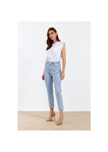 Leo 90'S Dora Mom Fit Kar Yıkama Kadın Kot Pantolon