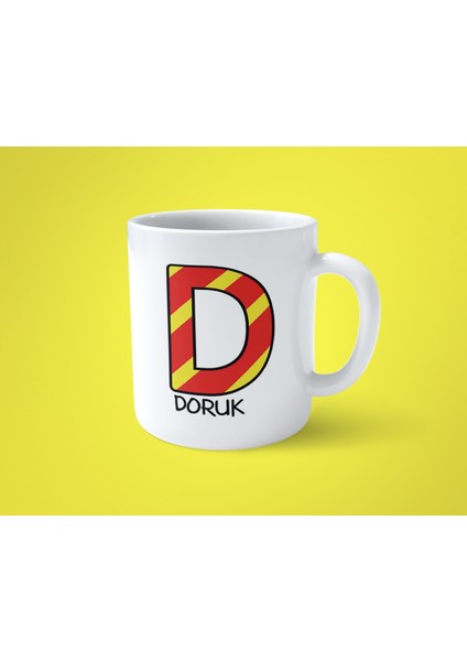 Sarı Kırmızı D Baş Harfli Isimli Baskılı Kupa Bardak