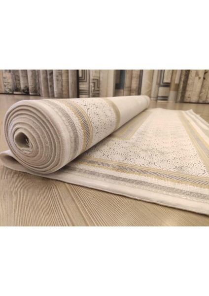 Mina 09099d Krem Gold Çerçeve Desen Bambu Halı fırsatları