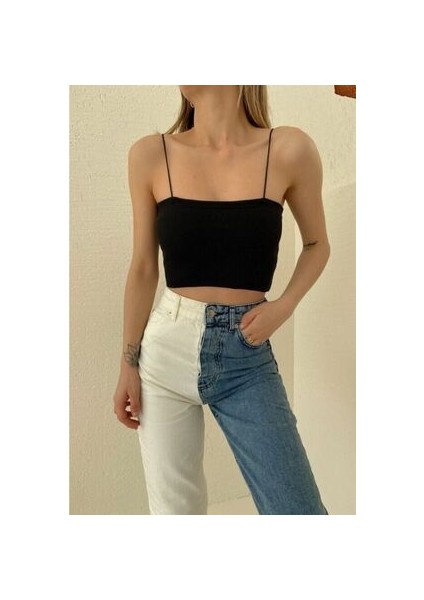 Kadın Siyah Lastik Askılı Crop Top Hafif Tasarım ve Nefes Alabilir Kumaş ile fiyatları
