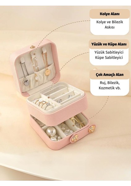 Takı Kutusu 2 Katlı Mücevher Düzenleyici Yüzük Küpe Kolye Seyahat Organizeri fiyatları