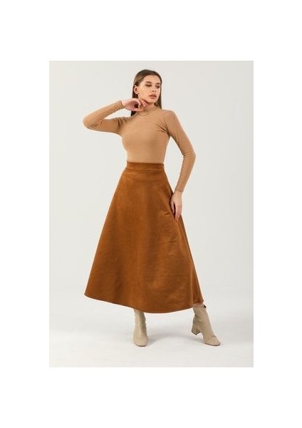 Kadın Taba Yüksek Bel Süet Mevlana Etek