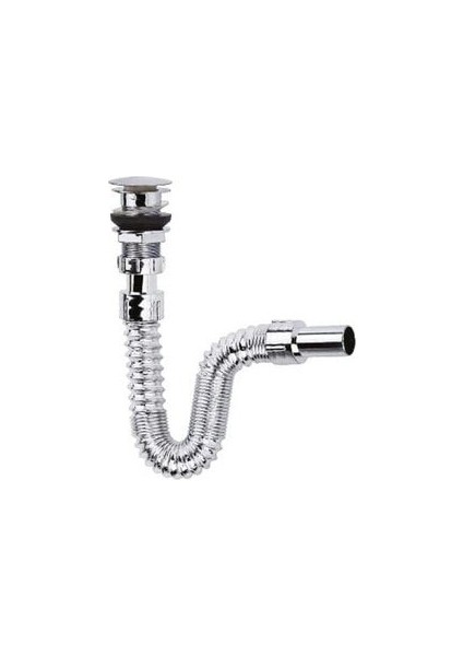 Krom Basmalı Sifon - Körüklü Sifon - Lavabo Mutfak Sifonu - Bas Stoplu