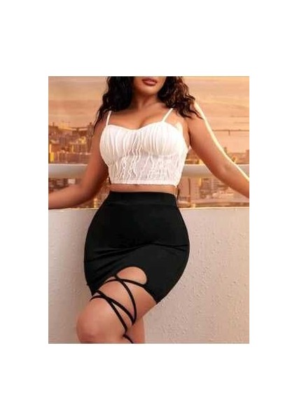 Kadın Bacak Bağlama Ipli Tarz Yüksek Bel Mini Etek modelleri