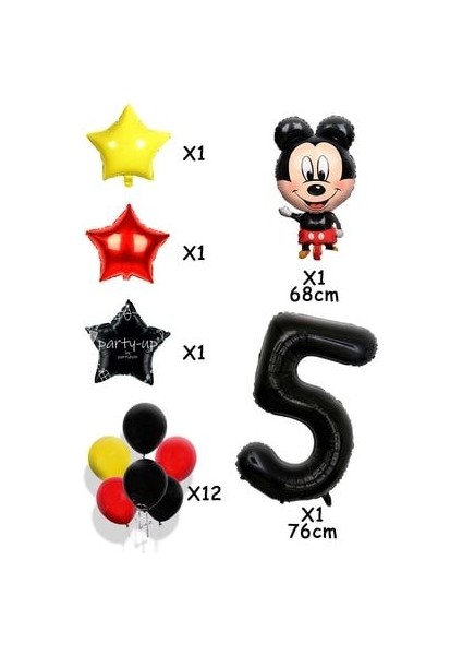 5 Yaş Siyah Rakam Balonlu Mickey Mouse Balon Seti Mini Fare Temalı 17'li Set fiyatları