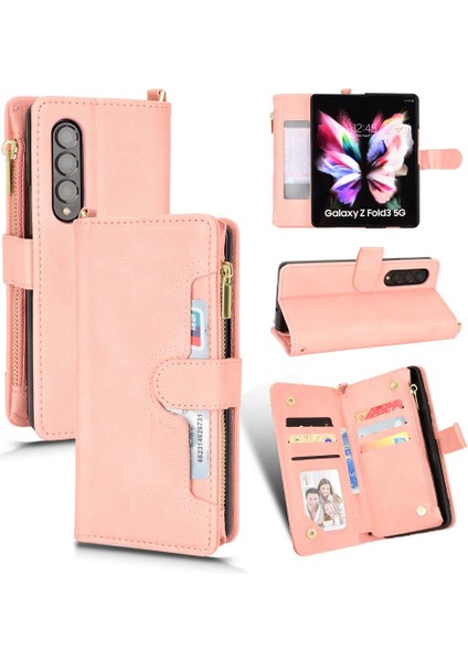 Samsung Galaxy Z Için Kılıf Fold 3 Kart Tutucu Manyetik Pu Deri Flip (Yurt Dışından)