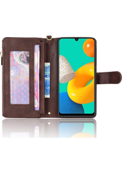 Samsung Galaxy M32 4g Için Kılıf Deri Kapak Fermuar Cüzdan Manyetik Pu (Yurt Dışından)