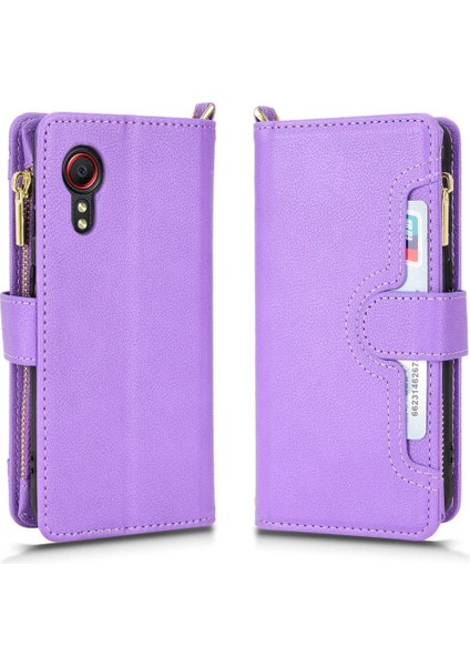 Samsung Galaxy Xcover 5 Deri Kapak Kart Tutucu Fermuar Cüzdan (Yurt Dışından)