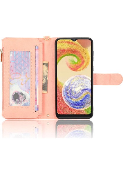 Samsung Galaxy A04 Için Kılıf Deri Kapak Fermuar Cüzdan Manyetik Pu Flip (Yurt Dışından)
