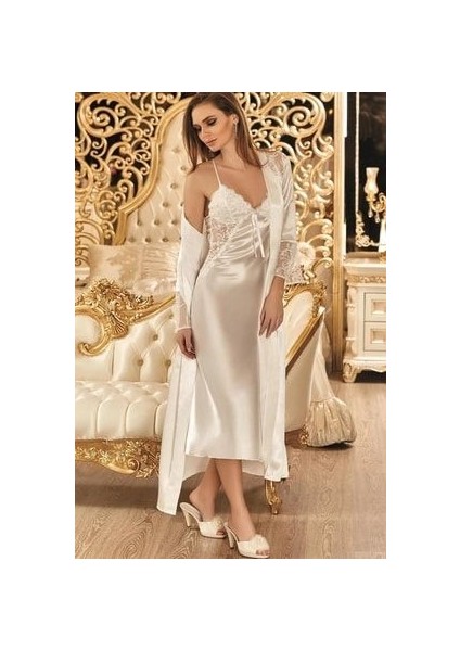 Kadın Ekru Gelin Çeyizlik Saten Altılı Çeyiz Seti 6692