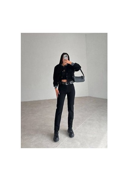 Kadın Yüksek Bel A.C.A.İ.P Simsiyah Move Mom Jean Boyfriend Jean Pantolon