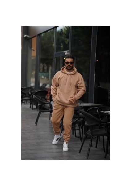 CMZ Collection Erkek Oversized 3 Iplik Içi Şardonlu Kapşonlu Kanguru Cepli Lastikli Paça Jogger Eşofman Takımı