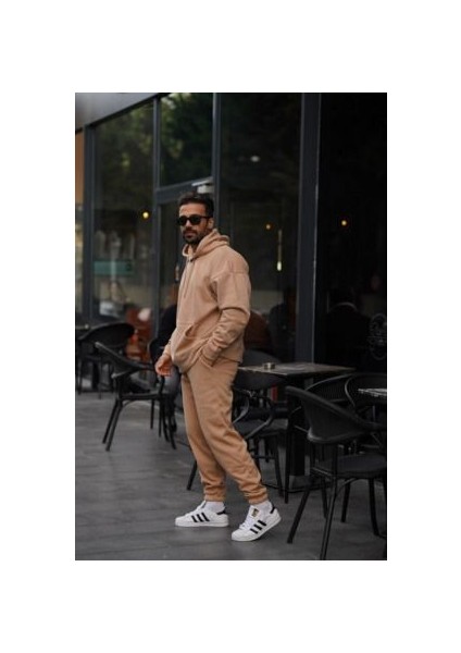 CMZ Collection Erkek Oversized 3 Iplik Içi Şardonlu Kapşonlu Kanguru Cepli Lastikli Paça Jogger Eşofman Takımı