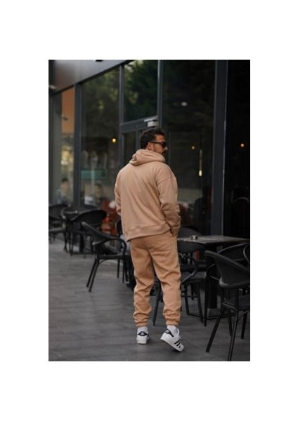 CMZ Collection Erkek Oversized 3 Iplik Içi Şardonlu Kapşonlu Kanguru Cepli Lastikli Paça Jogger Eşofman Takımı