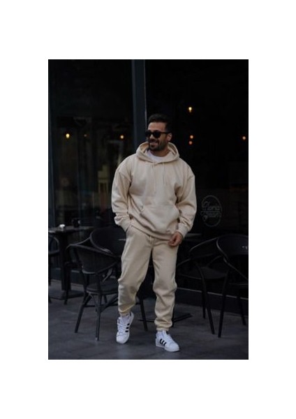 CMZ Collection Erkek Oversized 3 Iplik Içi Şardonlu Kapşonlu Kanguru Cepli Lastikli Paça Jogger Eşofman Takımı