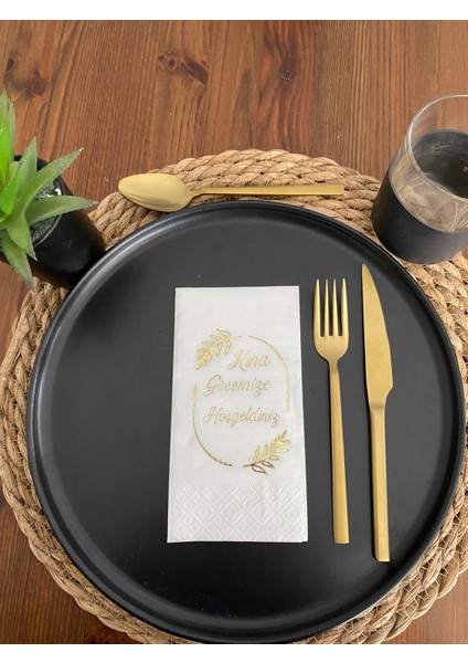 Gold Yaldızlı Beyaz Çerçeveli Kına Gecemize Hoşgeldiniz Peçete 16 Adet fiyatları