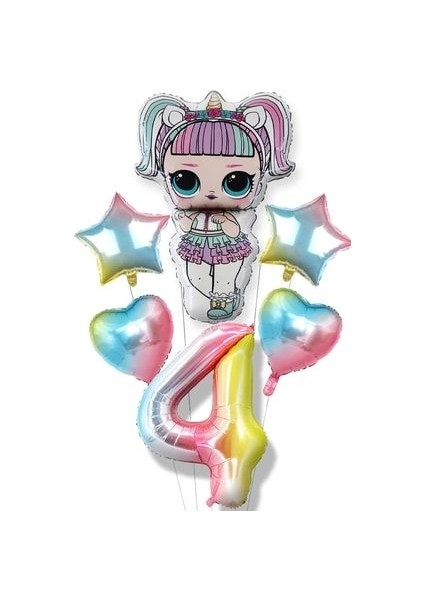 Lisanslı Unicorn Lol Bebek Balon Gökkuşağı Rakam Balon Seti Lol Surprise Renkli Rakam Balon