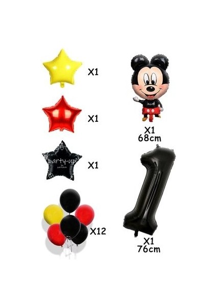 1 Yaş Siyah Rakam Balonlu Mickey Mouse Balon Seti Mini Fare Temalı 17'li Set fiyatları
