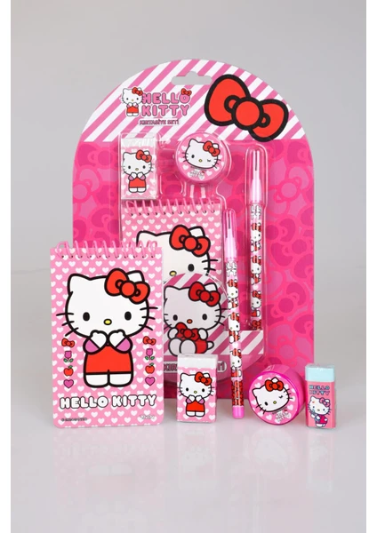 Hello Kitty Lisanslı Hello Kıtty 4'lü Kırtasiye Seti Not Defteri,geçmeli Kurşun Kalem,silgi ve Kalemtraş