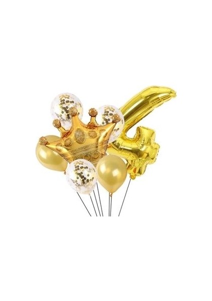 Altın Rakam Kral Taç Parlak Balon ve Pullu Şeffaf Balonlu Set
