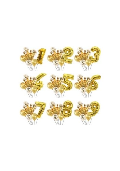 Altın Rakam Kral Taç Parlak Balon ve Pullu Şeffaf Balonlu Set fırsatları