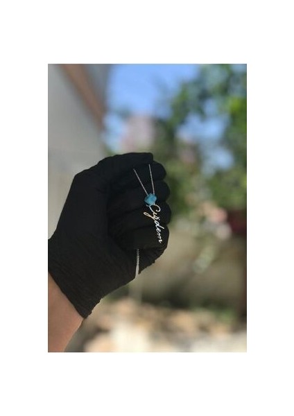Dikey Imza Isimli Turkuaz Taşlı Gümüş Avşar Kolyesi fiyatları
