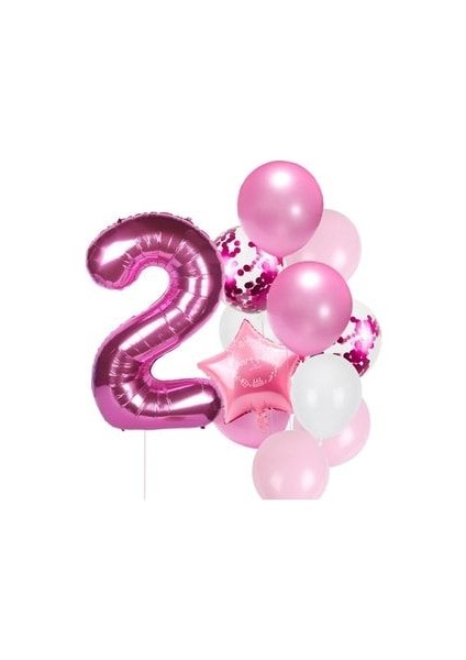 Fuşya Rakam Pullu Şeffaf Balon Pembe Tonları Balon Buketi