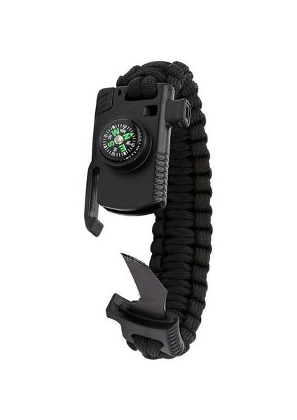 Bıçaklı Paracord Paraşüt Ipi Bileklik - Ateş Başlatıcı- Düdük - Pusula (Siyah) fiyatları