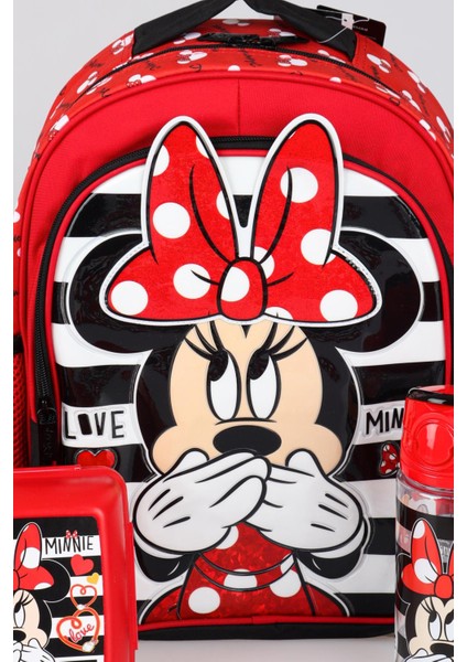 Yeni Sezon Lisanslı Mınnıe Mouse Okul Çantası beslenme Kabı ve Matara 500 ml Okul Seti
