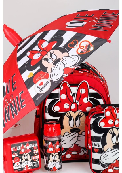 Yeni Sezon Lisanslı Mınnıe Mouse Okul beslenme Çantası Ile Beslenme Kabı matara 500 Ml şemsiye ve Kırtasiye Okul Seti modelleri