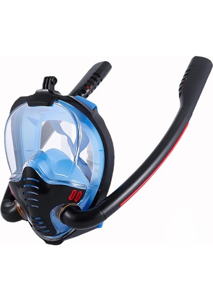 Çift Tüp Silikon Şnorkel Tam Yüz Dalış Maskesi Fullface Buğu Önceliyici Anti Sızıntı Gopro