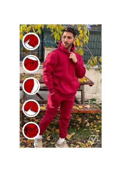 CMZ Collection Oversize Bordo 3 Iplik Siyah Eşofman Takımı