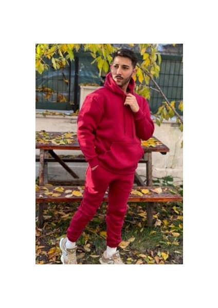 CMZ Collection Oversize Bordo 3 Iplik Siyah Eşofman Takımı