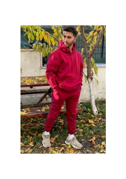 CMZ Collection Oversize Bordo 3 Iplik Siyah Eşofman Takımı