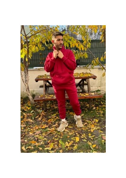 CMZ Collection Oversize Bordo 3 Iplik Siyah Eşofman Takımı