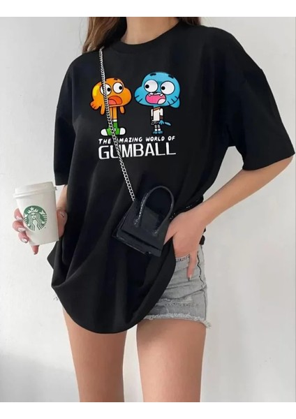 Fd Home Bisiklet Yaka Baskılı Oversize T-Shirt - Siyah