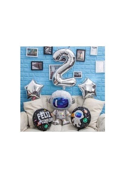 8'li Uzay Temalı Astronot Folyo Balon Seti 3 Yaş Gümüş Rakamlı Şeffaf Pullu ve Krom Balonlu fırsatları