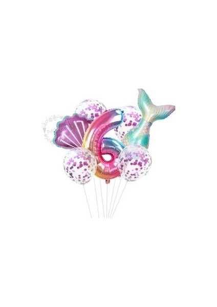 Deniz Kızı Rakamlı Balon Seti ( Denizkızı Deniz Kabuğu Rakam Balon ve Pullu Şeffaf Balon Buketi )