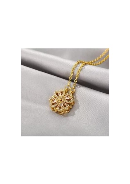 Yonca Mıknatıslı Zirkon Taşlı Çelik Kolye modelleri