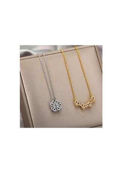 Yonca Mıknatıslı Zirkon Taşlı Çelik Kolye fırsatları