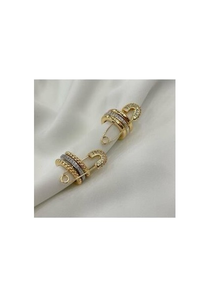 Zirkon Taşlı Çengel Çelik Gold Kadın Küpe ( Tek Kulak ) Kararmaz