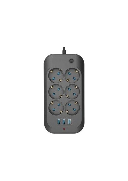 6 Soket 3 USB Şarj Termal Akım Korumalı Priz 2 Metre Kablo Çoklu Priz 6'lı Priz