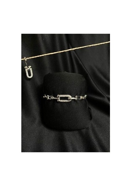 Gümüş Rodyum Tiffany Zincir Zirkon Taşlı Kolye Bileklik Küpe 3lü Takım