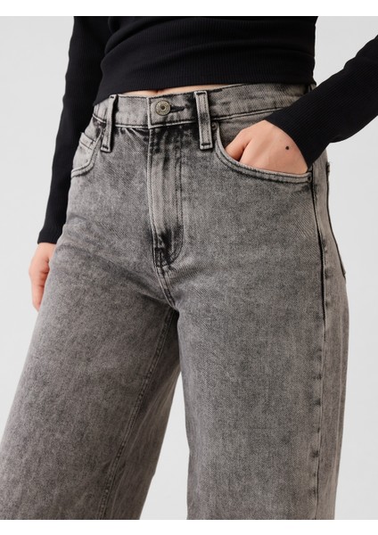 Kadın Siyah High Rise Stride Wide-Leg Jean Pantolon fiyatları