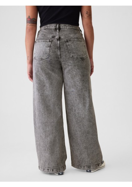 Kadın Siyah High Rise Stride Wide-Leg Jean Pantolon fırsatları